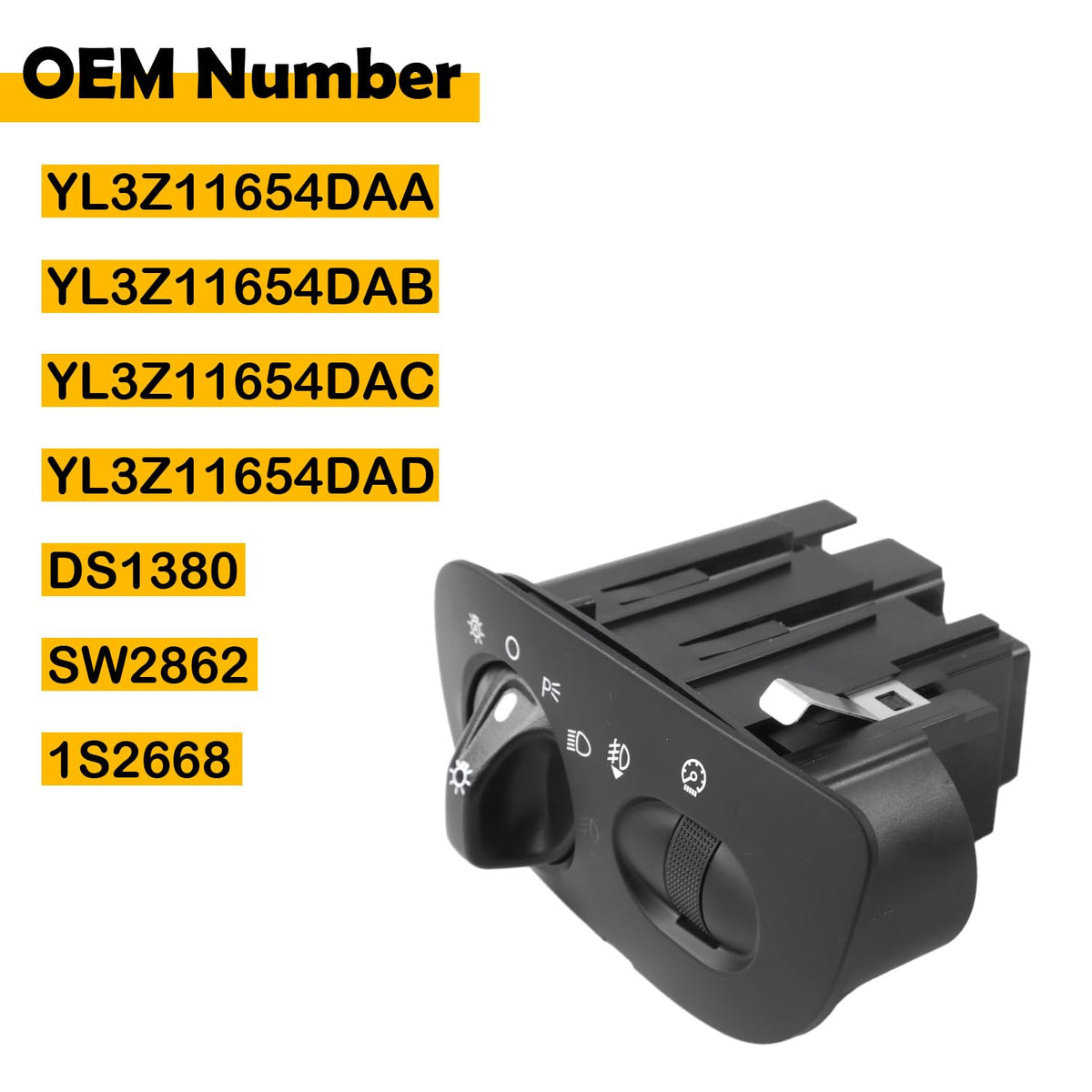 Etersec YL3Z11654DAA Headlight & Fog Light Switch Compatible with 2000-2004 Ford F150, Expedition, F250 Super Duty, Lincoln Blackwood, Replace YL3Z11654DAB DS1380 SW2862
