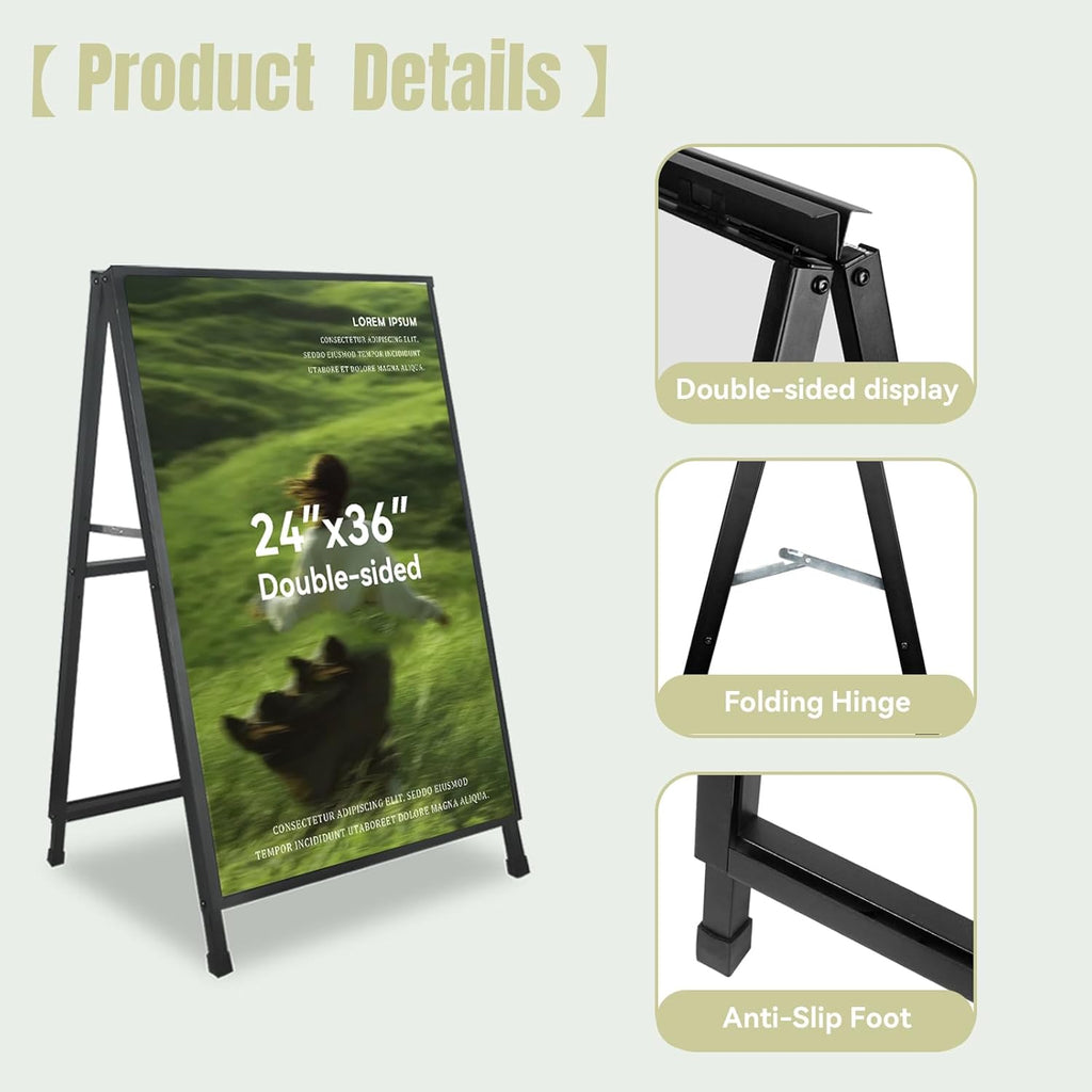 A Frame Sign 24x36 Inches Portable Sandwich Board Outdoor Sign Holder Heavy Duty Display Double Sided Sidewalk Sign