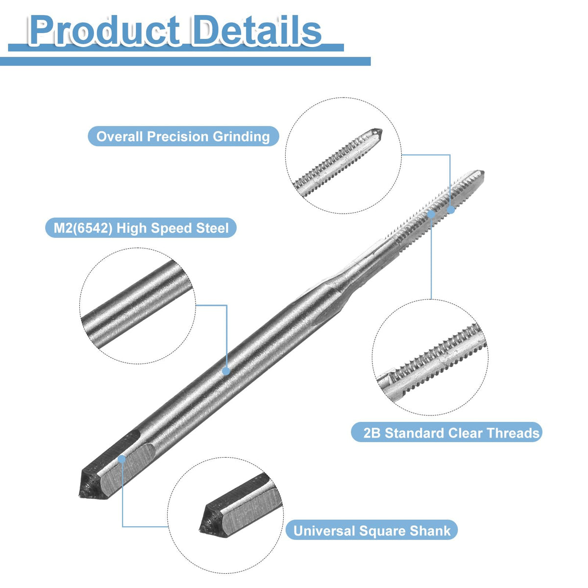 uxcell 2pcs Hand Bottom Tap #1-72 UNF 2B Thread Bottoming Style Threading Taps High Speed Steel HSS6542 Straight Flutes Screw Tapping Tool
