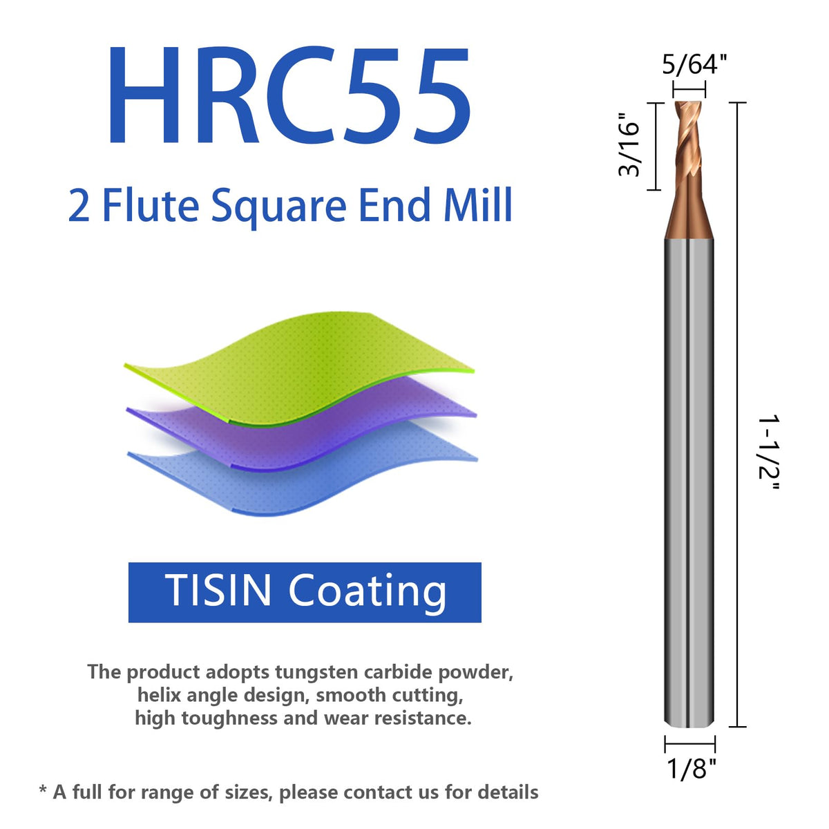 AYCHOLIZ 2 Flute 5/64" Carbide Square End Mill 5PCS Micrograin Milling Bits Sets TISIN Coating CNC Router Bit for Steel
