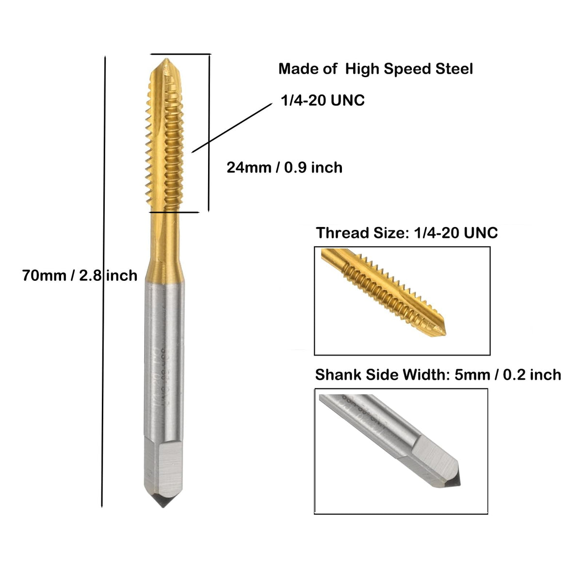 1/4"-20 UNC Spiral Point Threading Taps, Screw Thread Tapping Tool
