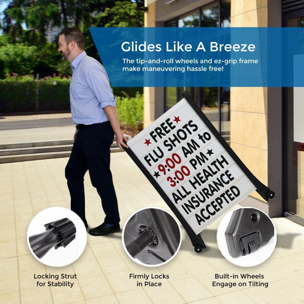 24"x36" Changeable Message Board Sidewalk Sign, Standard Portable A-Frame Sign & Letter Kit for Outdoor, Business