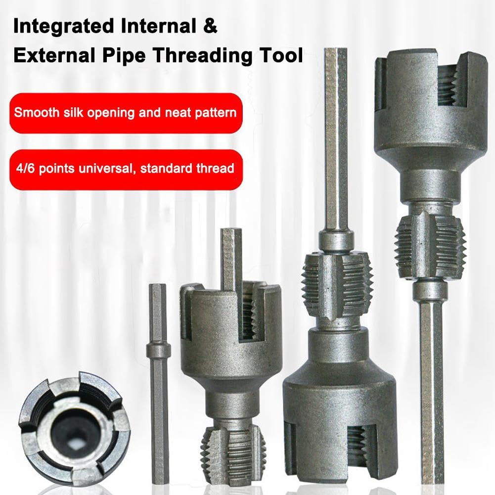 Integrated Internal & External Pipe Threading Tool, 1/2'' 3/4'' Dual-Function Pipe Thread Cutting Tool, Electric Drill Compatible PVC & Plastic Pipe Threader Kit Rethreading Tool Tap Die Set (2xAll)