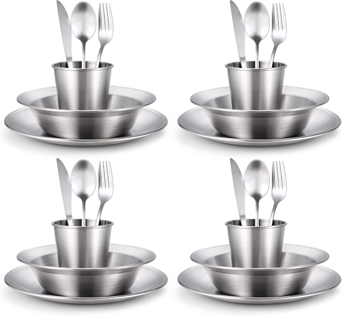 Stainless Steel Camping Mess Kit for Family & Person | Cooking Tableware Utensils with Plates Bowls Forks Spoons