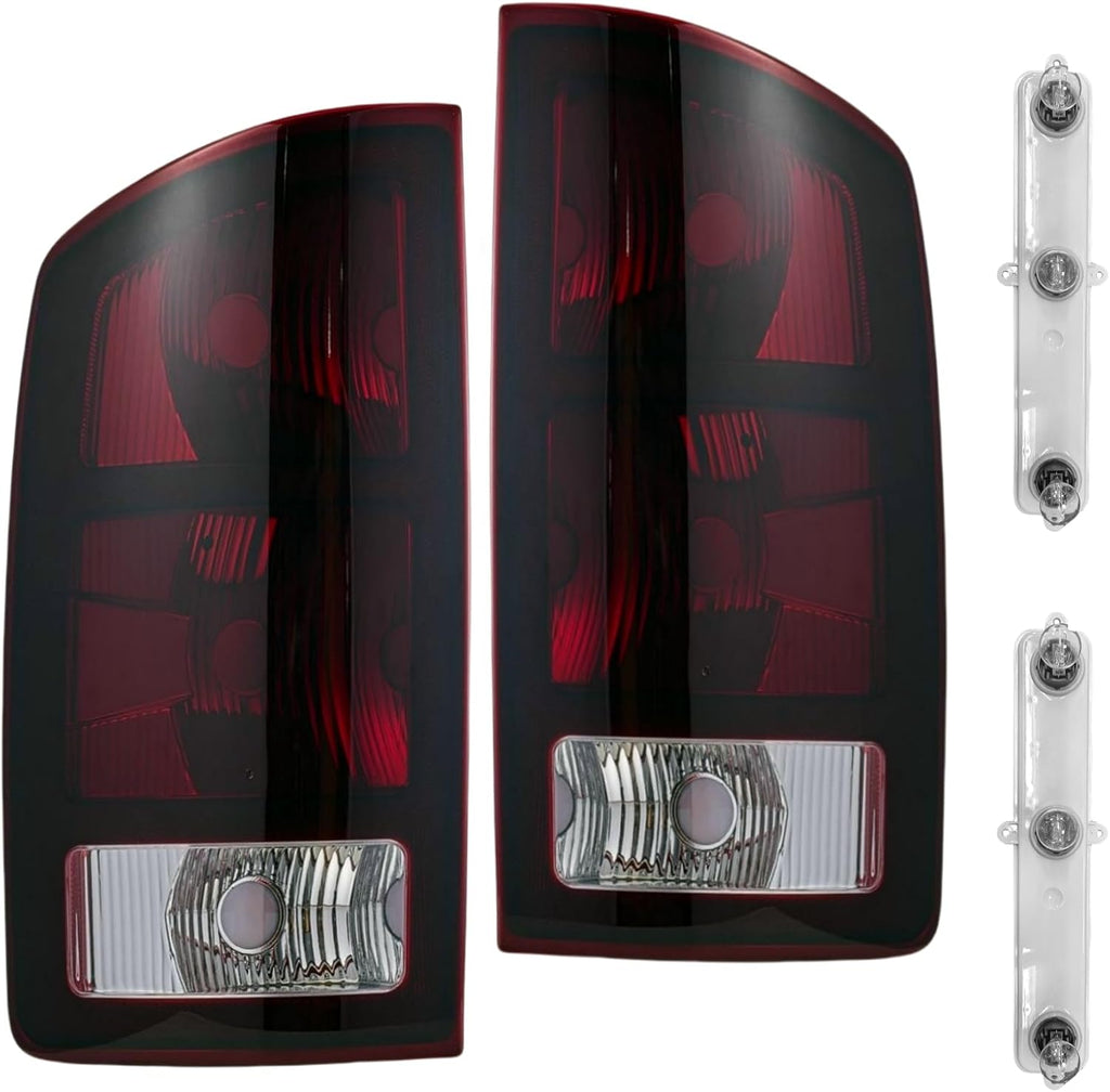 Tail Lights w/Circuit Board For 2002 2003 2004 2005 2006 Dodge Ram 1500 pickup 2003 2004 2005 2006 Dodge Ram 2500 3500 Pickup; Rear Brake Lamps w/Connector plate and Bulbs (Smoke Red)