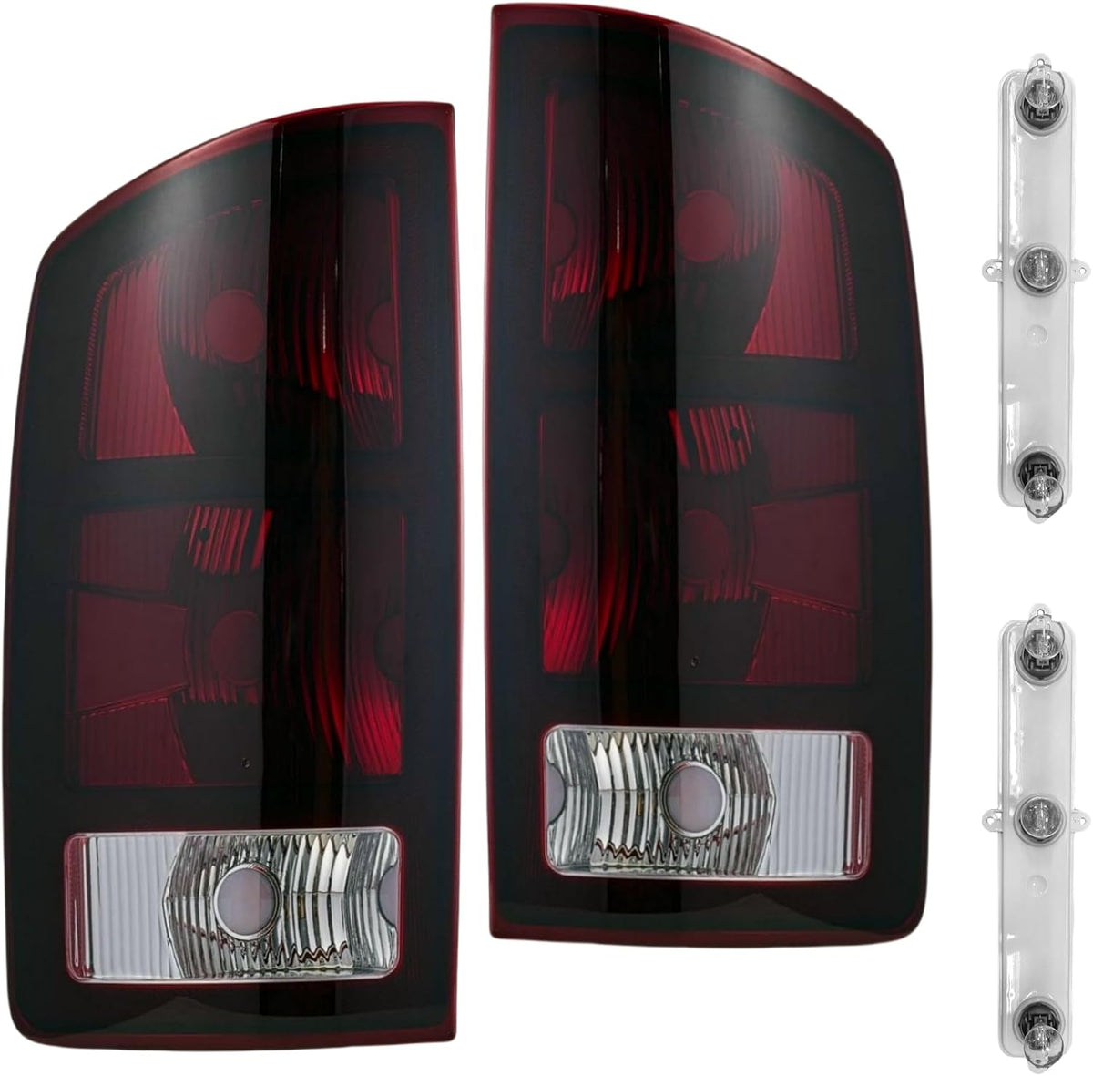 Tail Lights w/Circuit Board For 2002 2003 2004 2005 2006 Dodge Ram 1500 pickup 2003 2004 2005 2006 Dodge Ram 2500 3500 Pickup; Rear Brake Lamps w/Connector plate and Bulbs (Smoke Red)