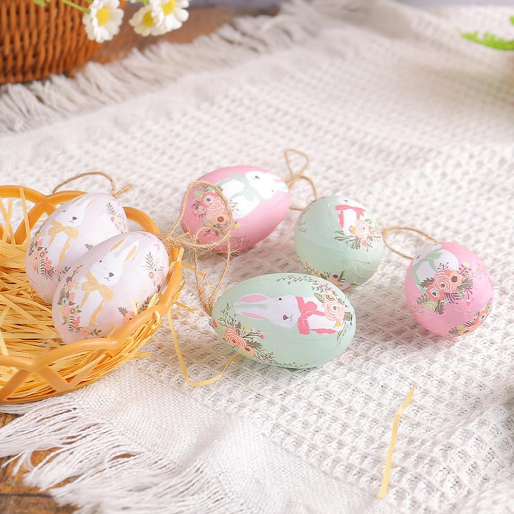 Easter Egg Hanging Ornament for Spring Party Decorations 5 Colorful Eggs with Basket Easter Pendant Accessories