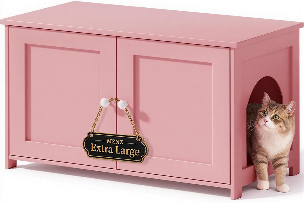 Hidden Cat Litter Box Enclosure Furniture, Extra Large, Pink