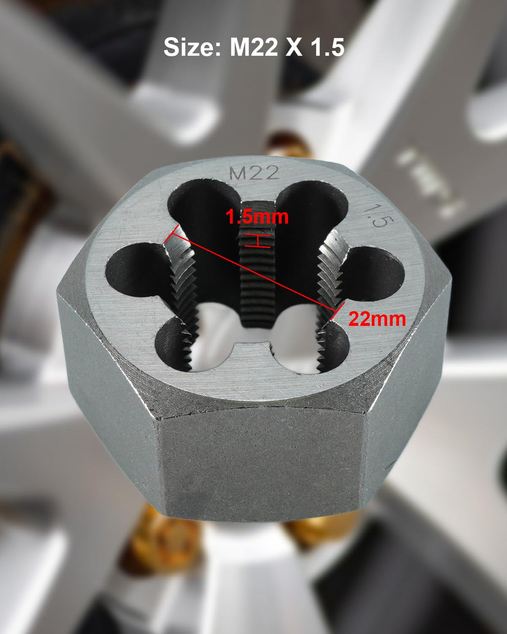 M22 x 1.5 Hex Rethreading Die, Right Hand Carbon Steel Thread Repair Tool