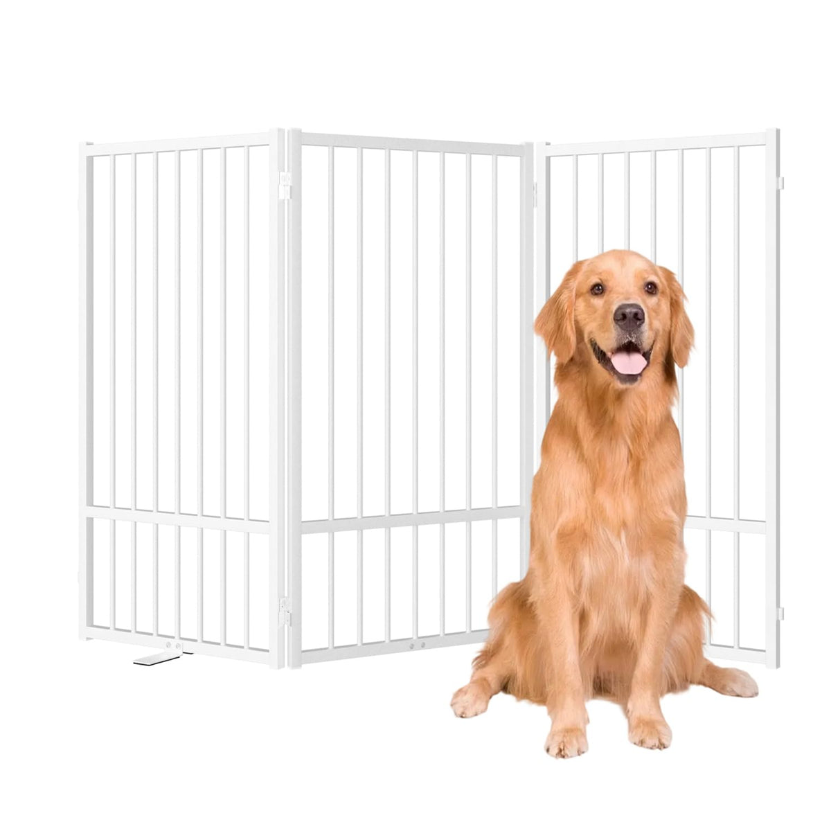 3-Panel Freestanding Heavy-Duty Steel Folding Pet & Dog Barrier Gate with Walk-Through Swing Door for Wide Indoor Openings, Hallways & Stairs