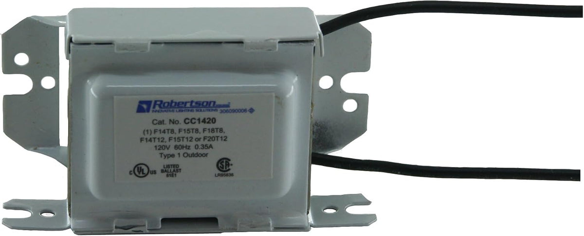 Robertson CC1420P /A V1 Magnetic Preheat Start Fluorscent Ballast (3P10061), 120Vac input, for 1 ea. F14T8, F15T8, F14T12, F15T12 or F20T12 Lamp (14W-20W), Qty 1