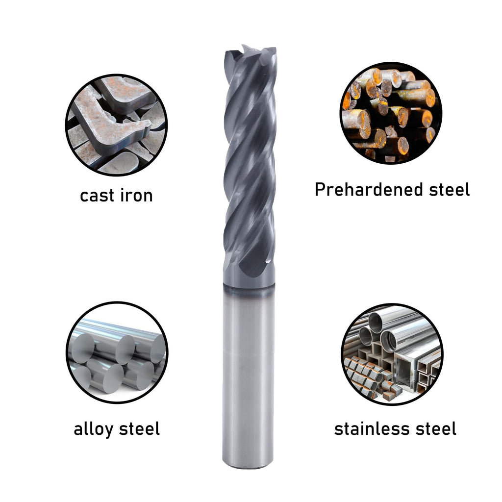 XYunEnZ 1/2" 4-Flute Square End Mill AlTiN Coated Carbide, 2Pcs