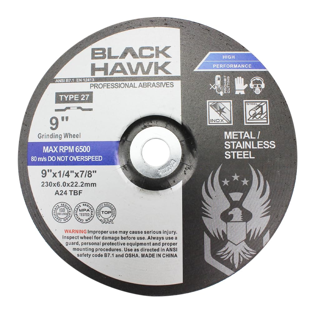 BHA 9 x 1/4 x 7/8 Metal Grinding Disc, Angle Grinder Wheel - 5 Pack