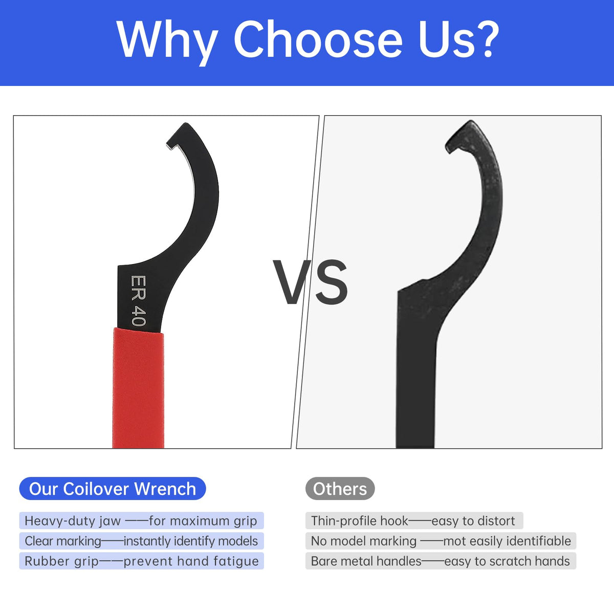 CLAHJQX ER40 Coilover Spanner Wrench, Adjustable Shock Spanner with Non-slip Handle, C-Shape Hook Wrench Tools for Collet Chuck Lathe Clamping Nut CNC ER 40