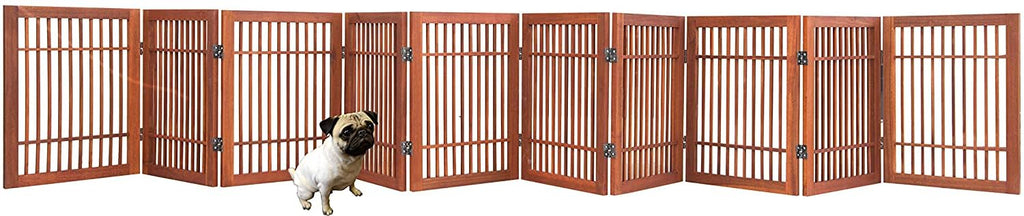 Freestanding Solid Wood Folding Pet & Dog Barrier Gate with Support Feet for Wide Indoor Openings, Hallways & Stairs