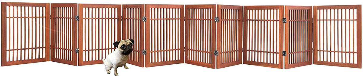 Freestanding Solid Wood Folding Pet & Dog Barrier Gate with Support Feet for Wide Indoor Openings, Hallways & Stairs