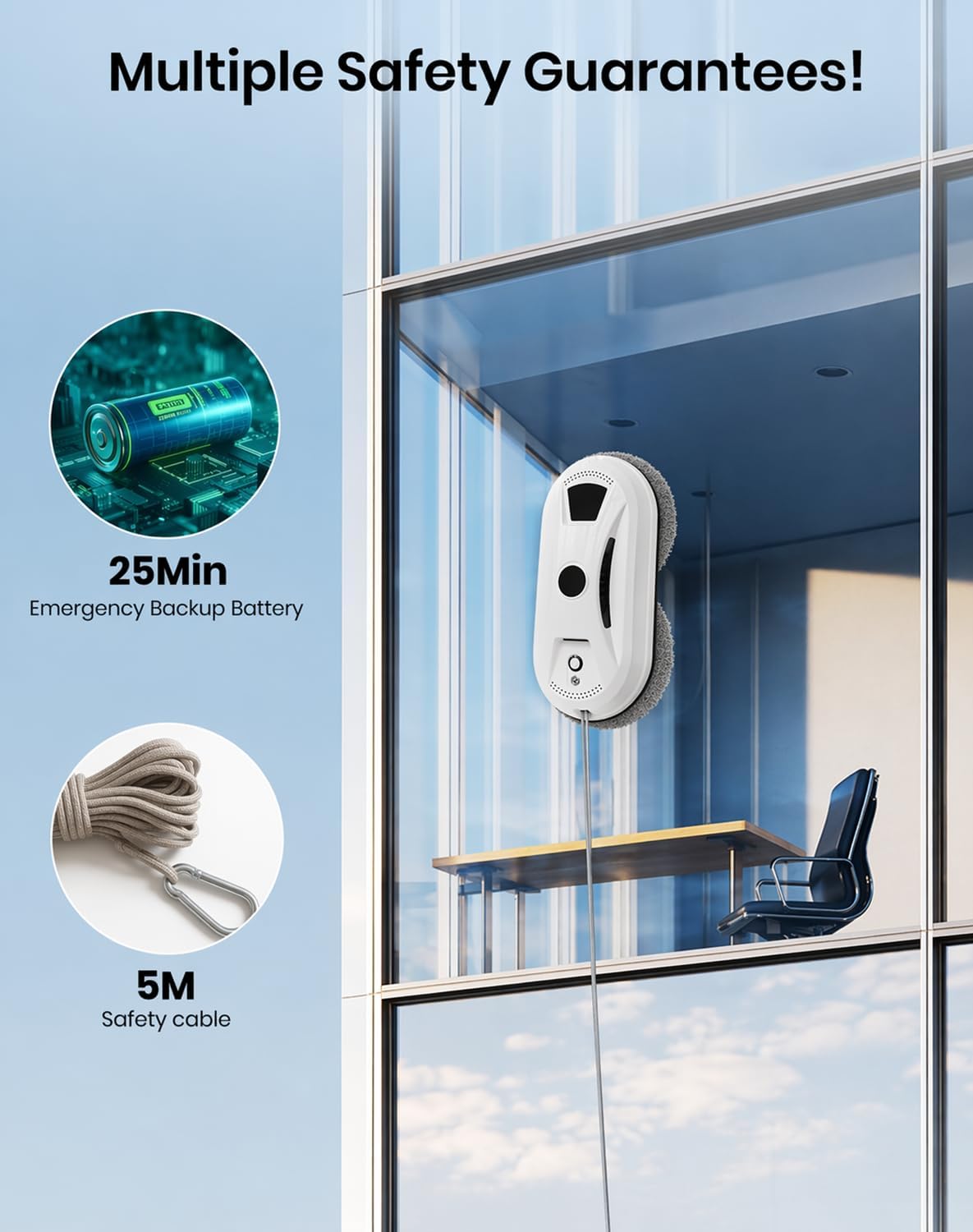 Automatic Window Cleaning Robot, Smart Glass Cleaner with 2800Pa Strong Suction, Edge Detection & Anti-Drop System