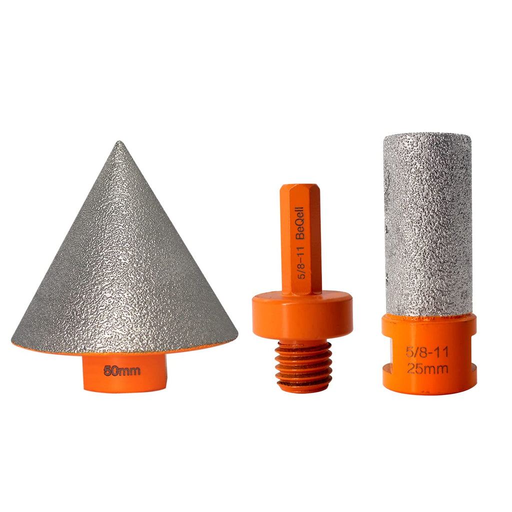 3Pcs Diamond Beveling Chamfer Bits Set,Tile Milling Cone with Adapter