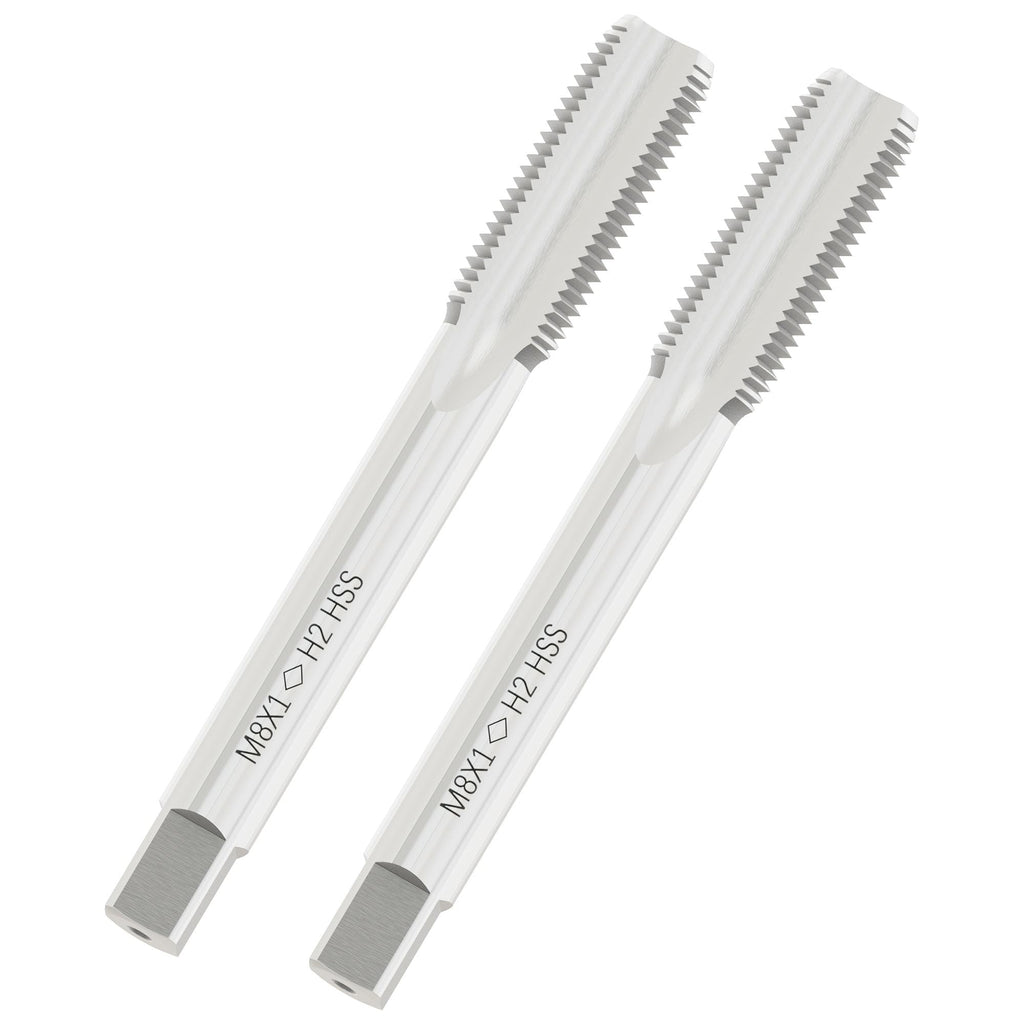 FOCMKEAS 2 PCS Metric Machine Tap, HSS 6542 Screw Tap H2, 3 Straight Flutes Thread Hole Repair Tools, Screw Milling Threading Machinist Repair (M8 x 1)