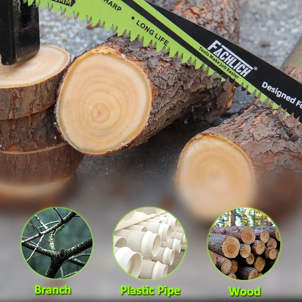 FACHLICH Japanese Teeth Reciprocating Saw Blade 12Inch - Saber Saw Blades Wood Pruning, 1pc Curved Edge 6TPI for Tree Trimming, Wood/PVC Pipe Cutting, Cr-V Sabre Blades