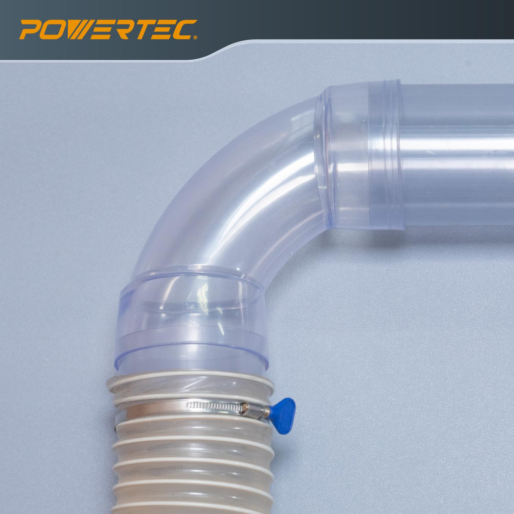 POWERTEC 70309 4 Inch ID 90 Degree Elbow for 4" OD Dust Collection Pipes, Adapters and Fittings with Splice for 4 Inch ID Dust Collection Hose Connector (Clear), 1 Set