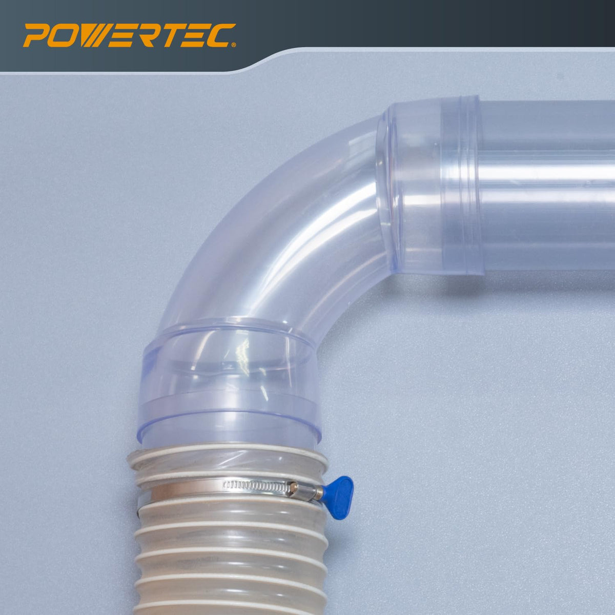 POWERTEC 70309 4 Inch ID 90 Degree Elbow for 4" OD Dust Collection Pipes, Adapters and Fittings with Splice for 4 Inch ID Dust Collection Hose Connector (Clear), 1 Set
