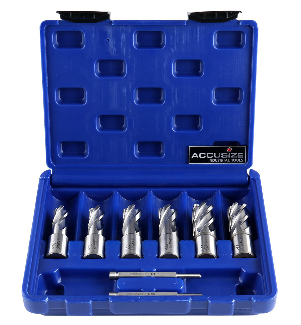 Accusize Industrial Tools Slugger Cutter Set 1" Cutting Depth with 3/4" Weldon Shank, 9/16'', 11/16'', 13/16'' Cutting Diameter, 8 Pcs/Set, 0519-0001