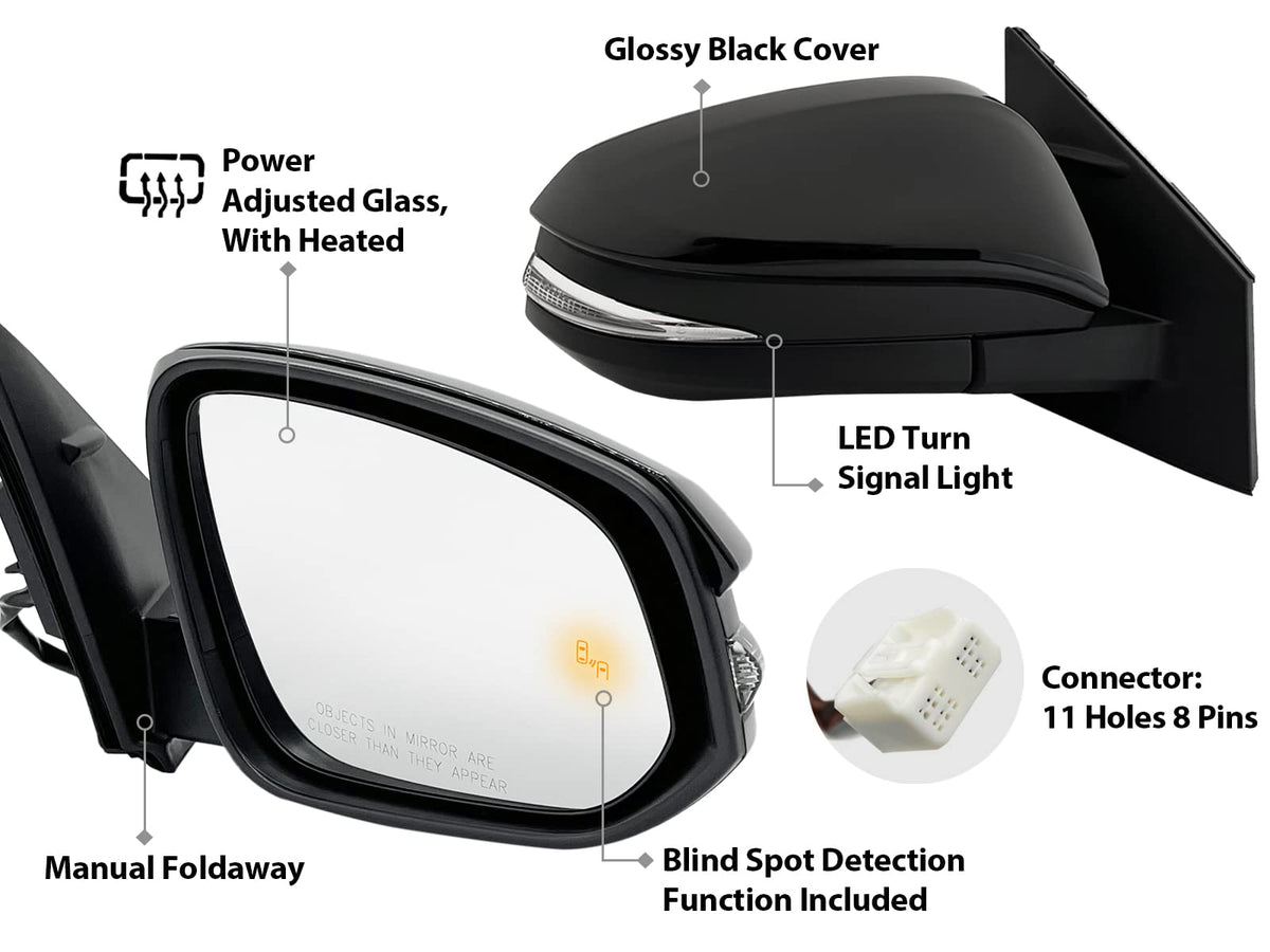 APA Replacement for Exterior Rear View Mirror 2015-2018 RAV4 with BSD Turn Signal Light Power Heated Glossy Cap Passenger Right Side TO1321343 879100R180