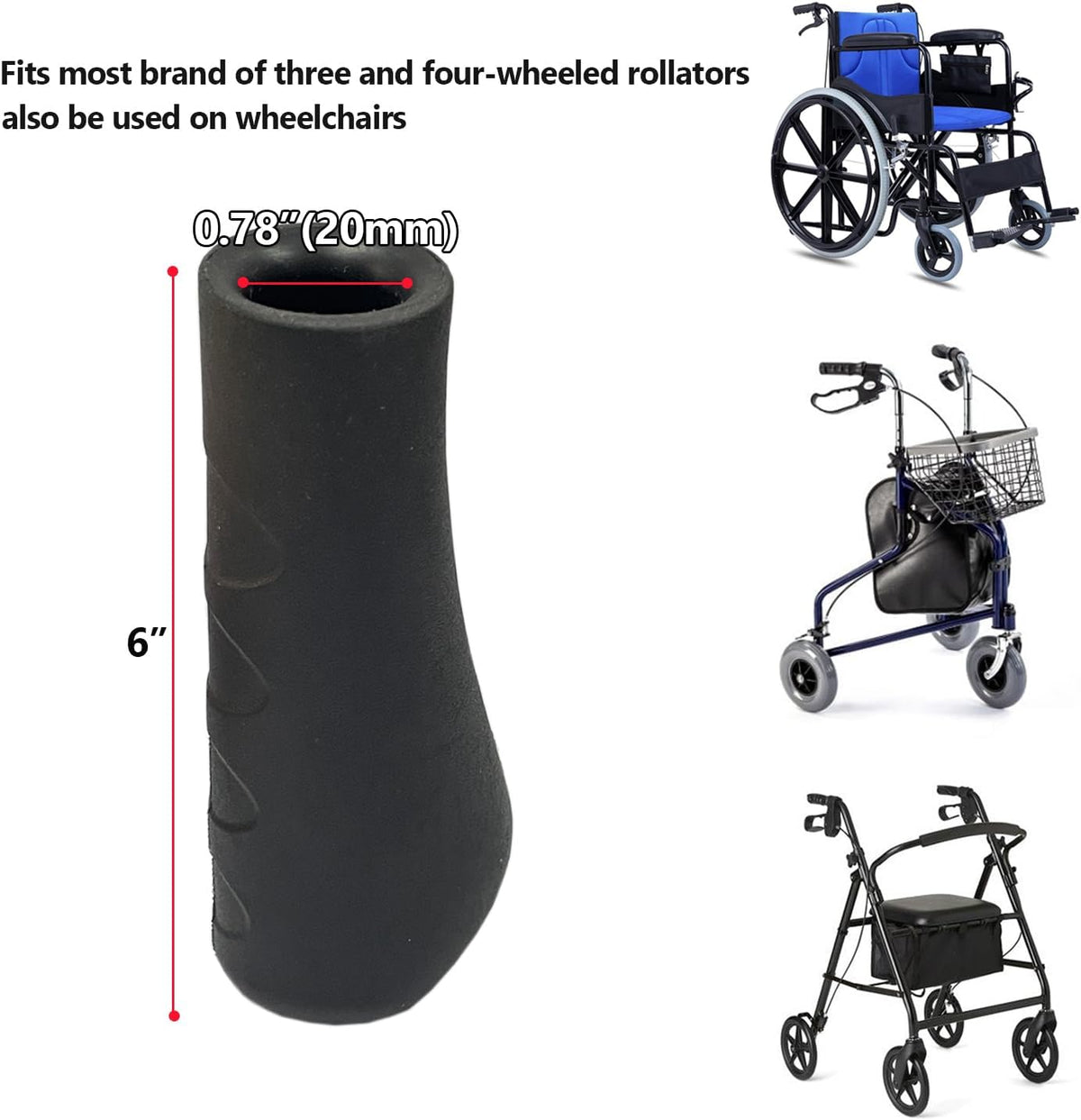 Rollator Hand Grip for Rolling Walker Replacement - Mobility Disabled Patient Handgrips Accessories, 0.78"(20mm), 2 Pcs