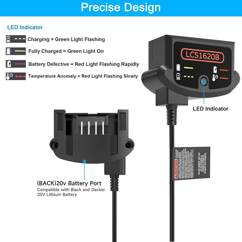 LCS1620B Charger for Black and Decker 20V 12V Max Lithium Battery