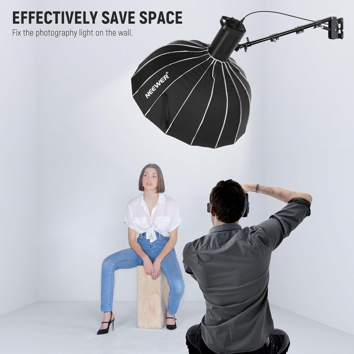 Ring Light Wall Mount Boom Arm, 22"-46"/55-116cm, Aluminum Alloy | 180° Swivel, Triangle Light Wall Mounting, for