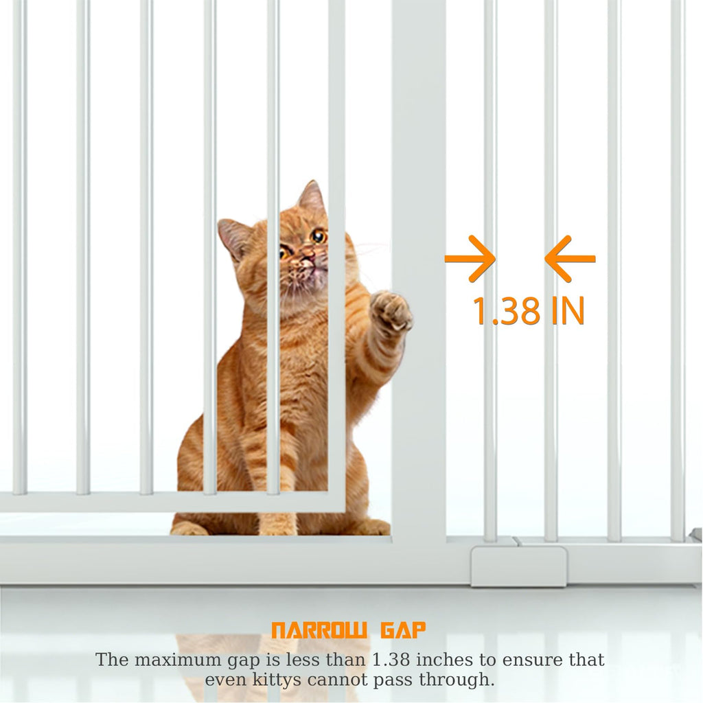 74.8" x 29.5-51.6" Extra-Tall Full-Height Anti-Jump Cat & Pet Safety Gate with Narrow Bar Spacing & Double-Lock Walk-Through Door for Doorways & Stairs — White
