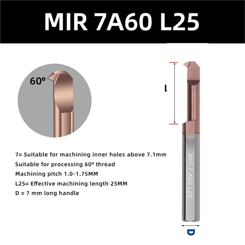 Boring Cutter MIR Boring Cutter for Threading Coated Carbide Internal Lathe Turing Tool Copying Small Hole(MIR 7 A60 L25)