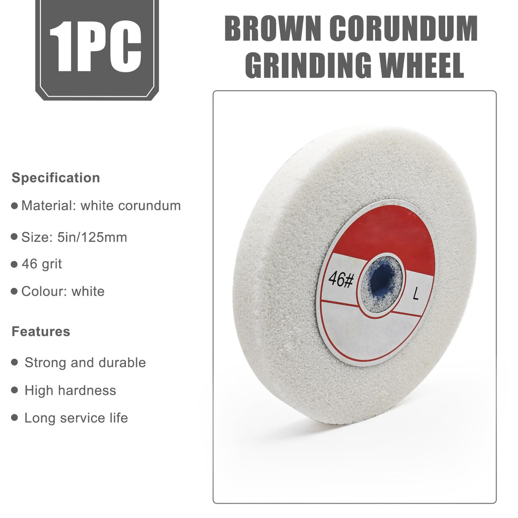 1 Piece Benchtop Grinding Wheel, 5 Inches, Suitable for Grinding Alloy Steel, Hardened Steel, High Carbon Steel and Other Metals. 46 Grit, 1/2" Mandrel Hole, 0.67" Thickness (White Corundum)