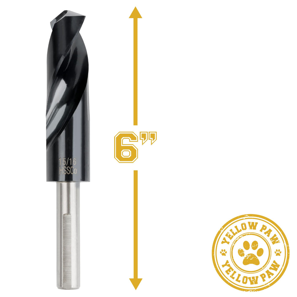 15/16 Inch Drill Bit (3 Pack) Industrial Grade M35 Cobalt Titanium Aluminum Nitrite - 15/16" Diameter & Total Length of 6" with Working Length of 3" Easily Drill Into Metal, Steel, & Aluminum