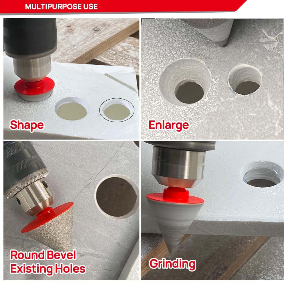 DT-DIATOOL Diamond Beveling Chamfer Bit 1-9/16 Inch with Hex Shank, 2-Pack for Tile Porcelain Ceramic Granite Marble Existing Holes Enlarging Polishing Shaping Trimming Repairing