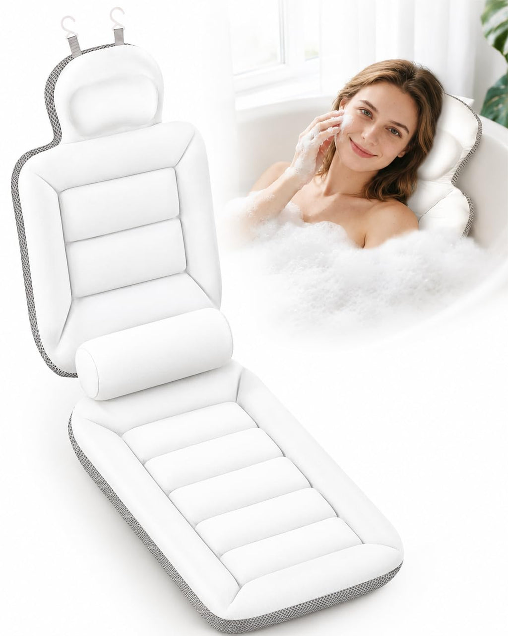 Full Body Bath Pillow for Bathtub, White 52" x 17"