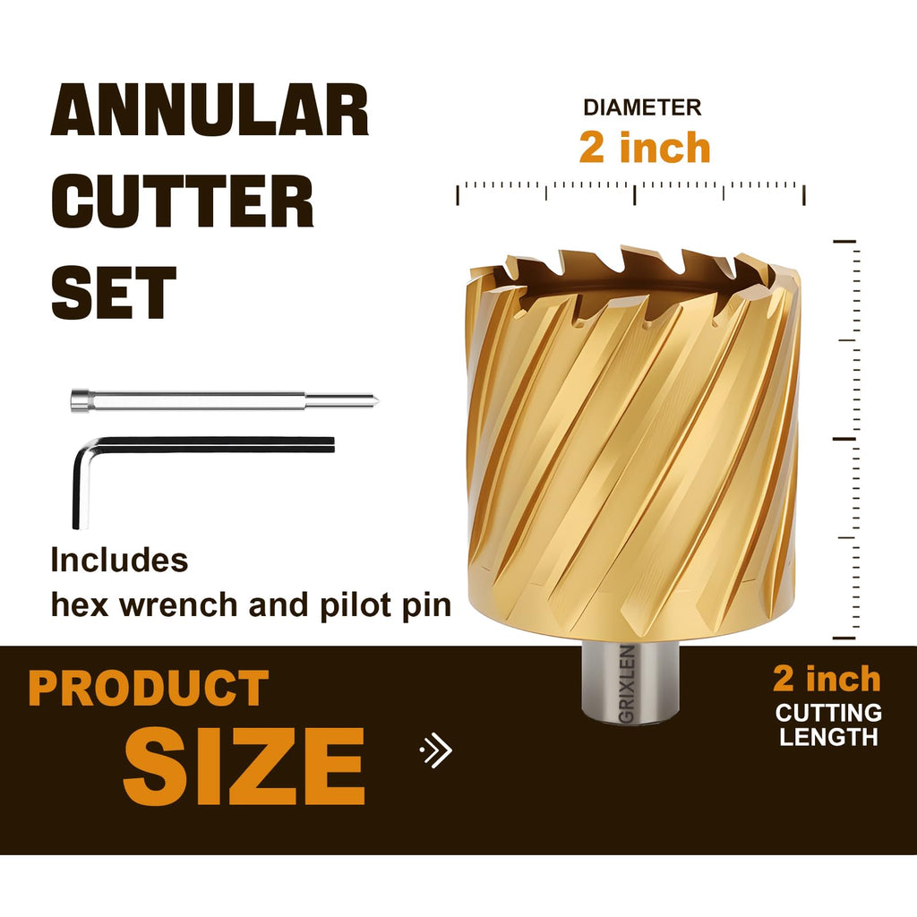 GRIXLEN 2"x2" HSS Annular Cutter，Diameter 2"，Cutting Depth 2"
