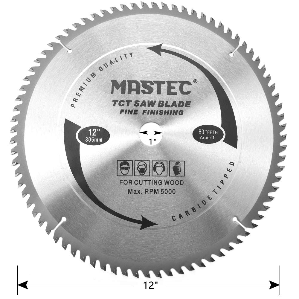12 Inch 80 Tooth Table Saw Blade Fine Finishing for Wood Cutting with 1-Inch Arbor
