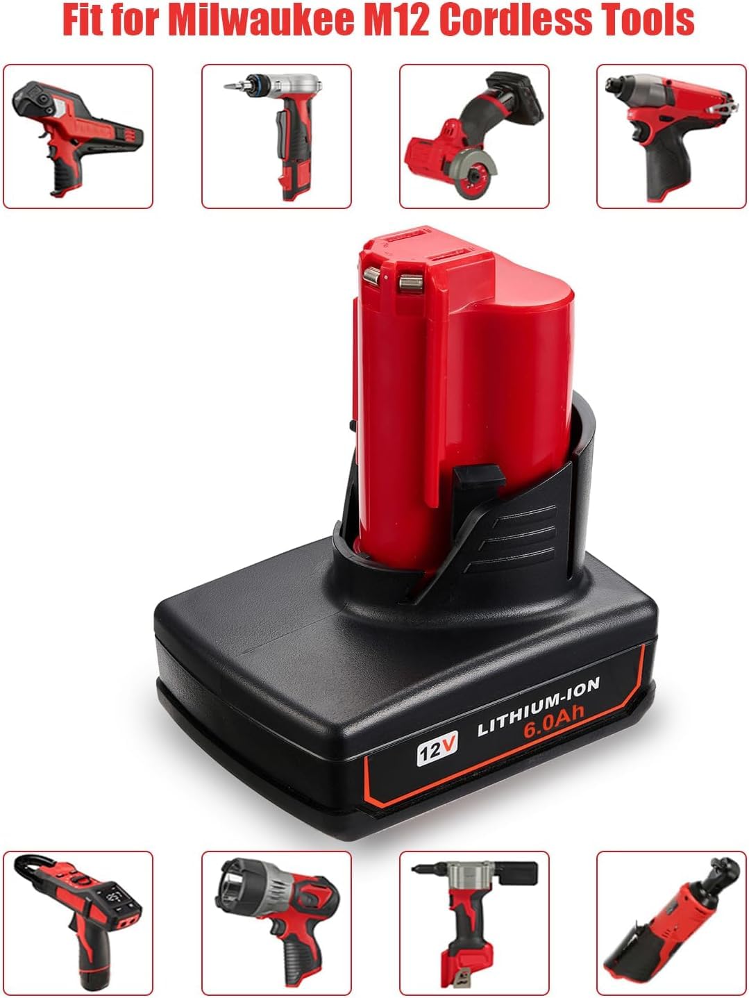 2 Pack 6.0Ah 12V Batteries for Milwaukee M12 12 Volt Power Tools