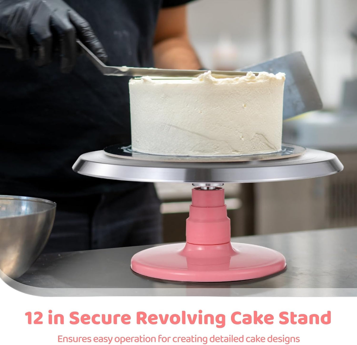 Aluminium Alloy Revolving Cake Stand, 12 in Cake Decorating Turntable, Non-Slip Rotating Platform, Smooth 360°