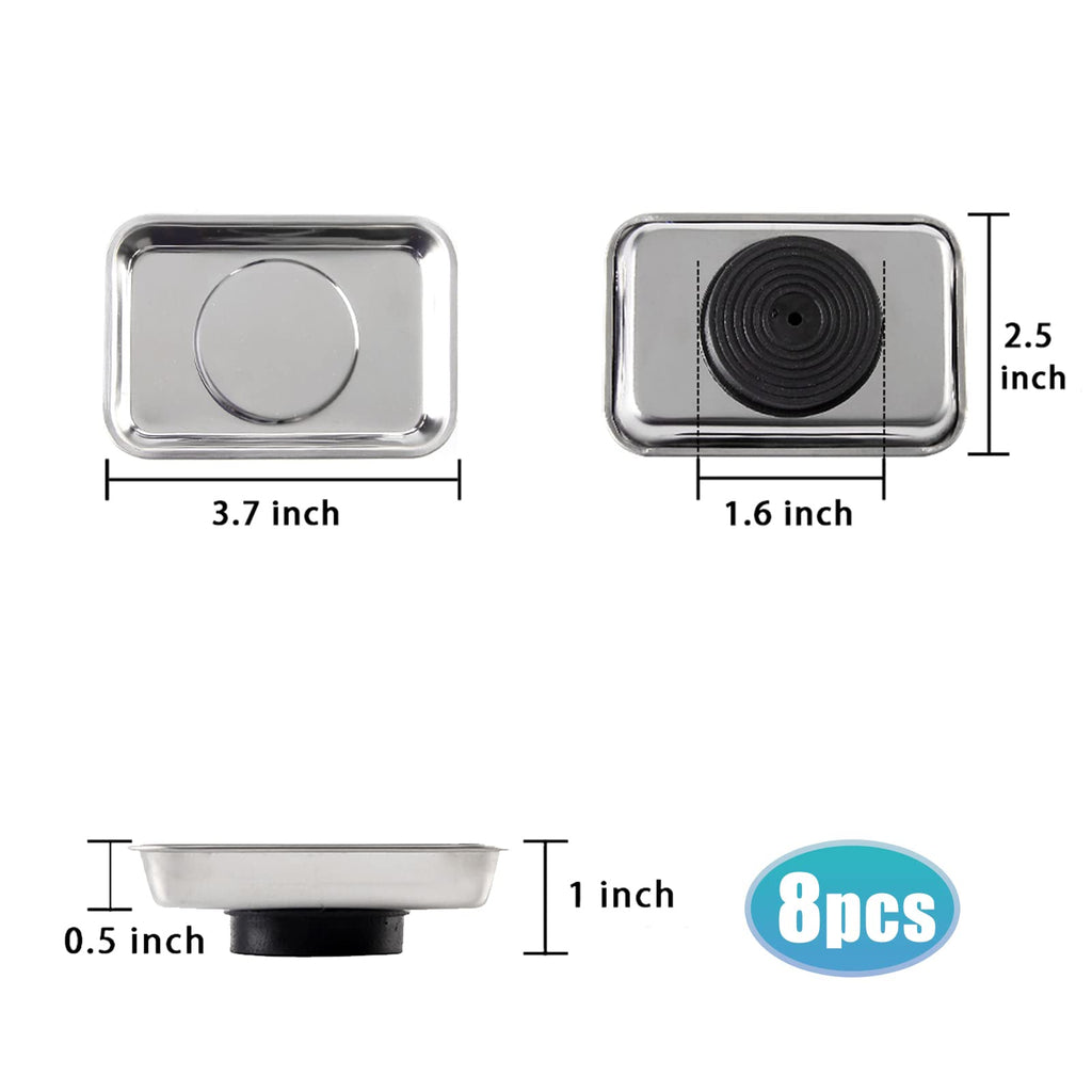 8 Pieces Rectangle Magnetic Trays Set Stainless Steel Magnet Tool Tray Parts Holder for Screws, Sockets, Bolts, Pins