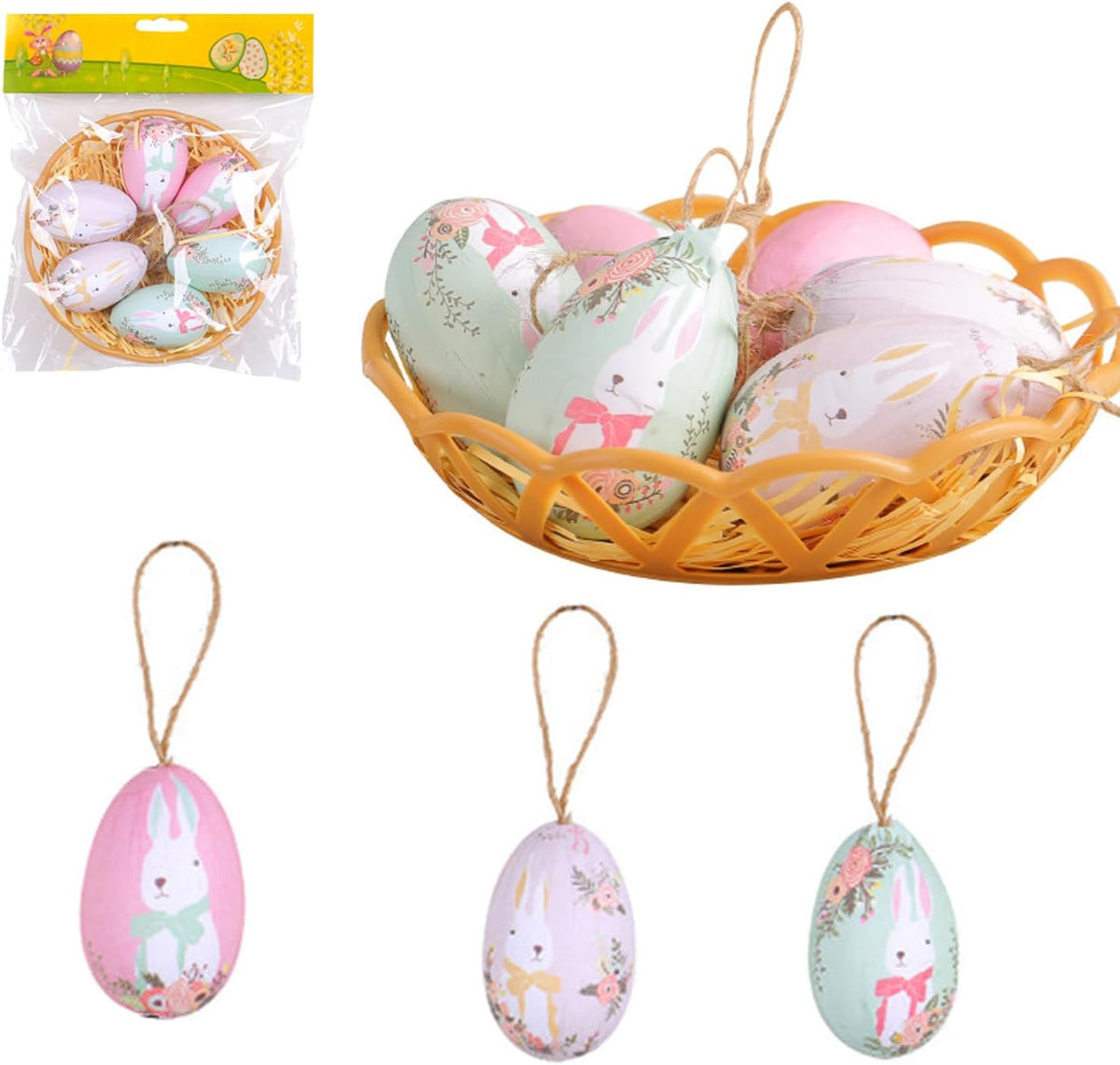 Easter Egg Hanging Ornament for Spring Party Decorations 5 Colorful Eggs with Basket Easter Pendant Accessories