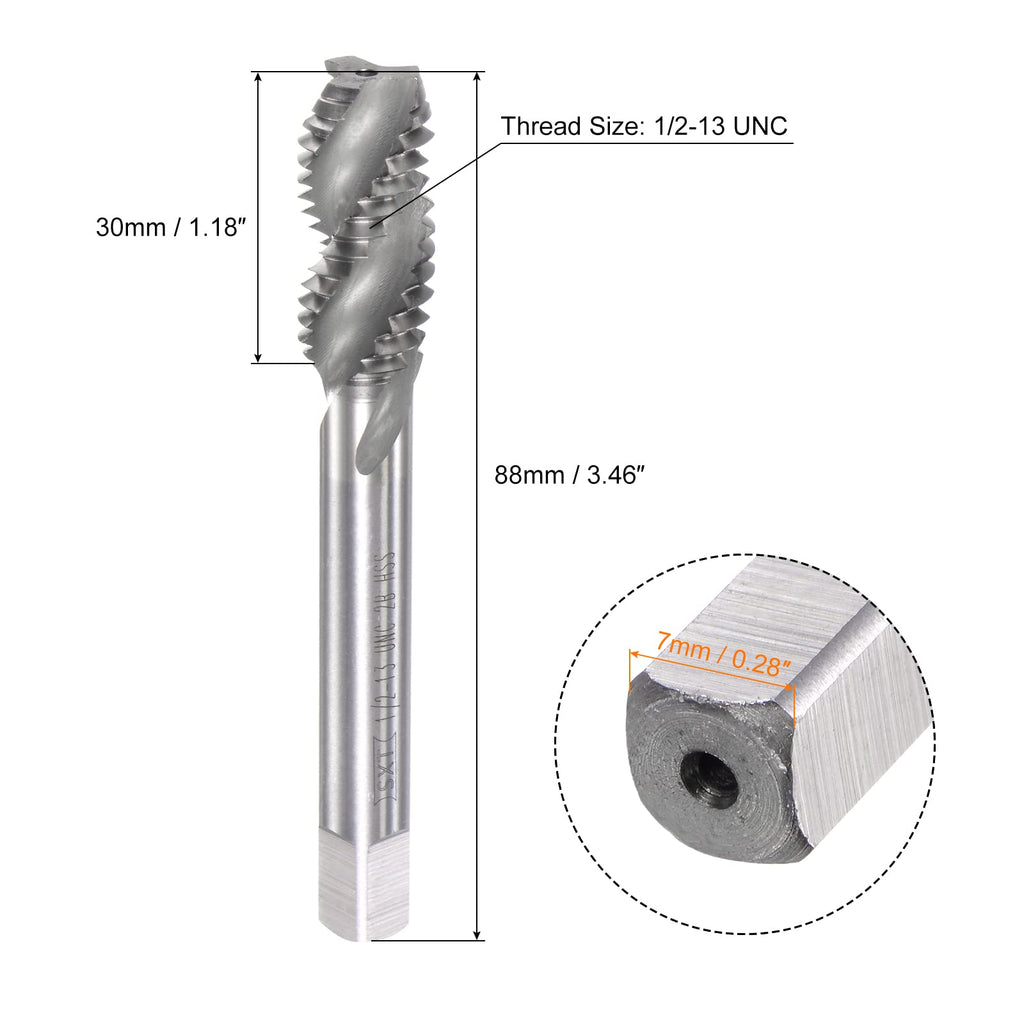 uxcell Spiral Flute Taps, 1/2-13 UNC 2B High Speed Steel (HSS) Uncoated Machine Thread Milling Threading Screw Tap 3 Flutes Tapping Tool
