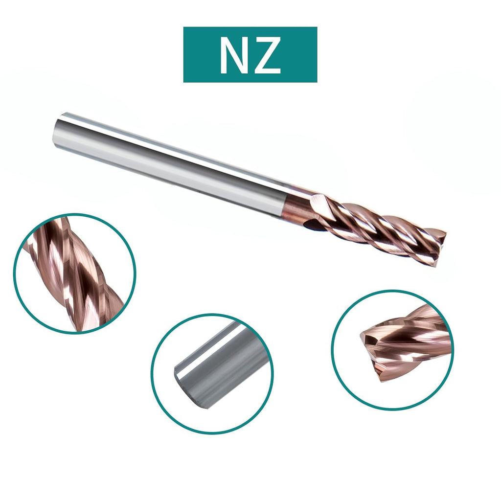 NZ 3/16" 4-Flute Square End Mill, TiSiN-Coated Carbide (HRC55) — for Machining Hardened Steel, Alloy Steels & Cast Iron | 5-Pack