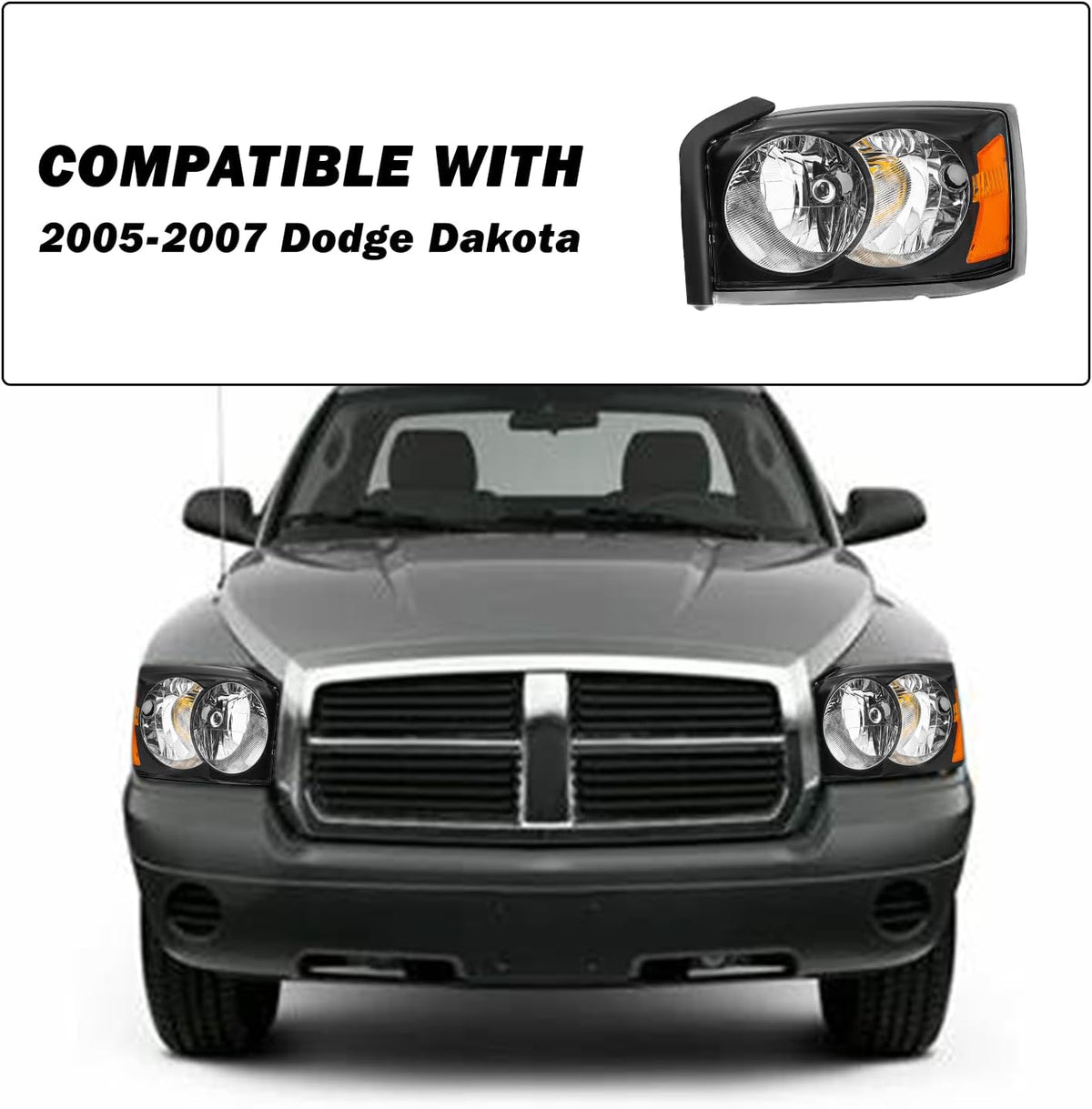 SOCKIR Halogen Headlight Assembly Fit for 2005-2007 Dodge Dakota