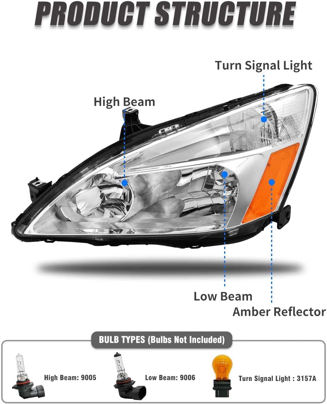 for 2003-2007 Honda Accord Halogen Headlight W/O Bulbs
