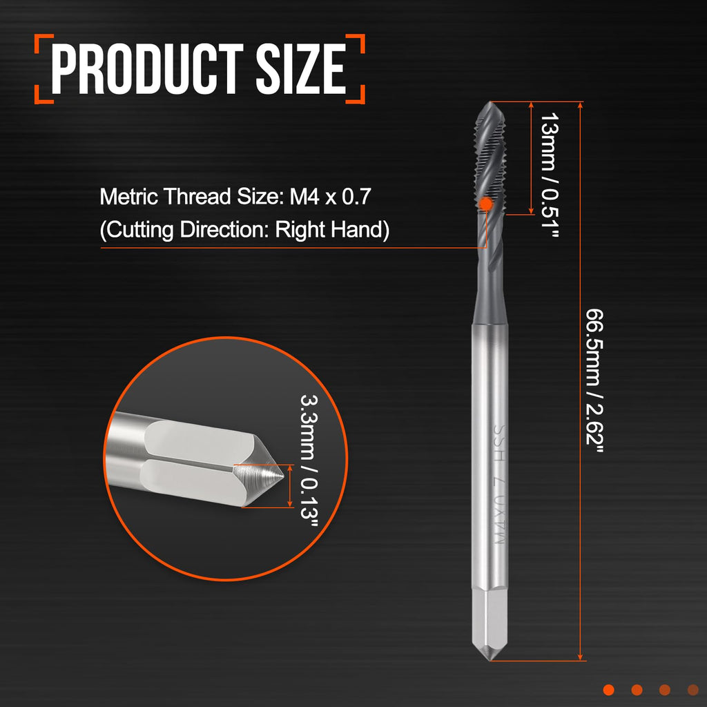 Workkyma M4 x 0.7 Spiral Flute Thread Tap M2 High Speed Steel TICN