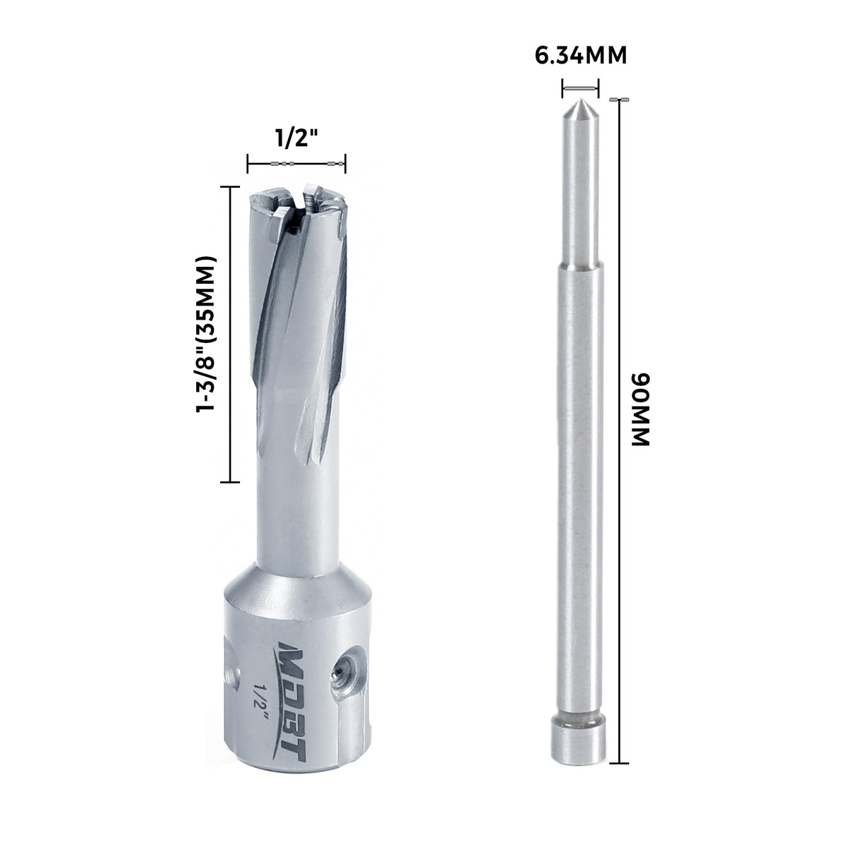 TCT Annular Cutter, 1/2" Diameter and 1-3/8depth, Universal Shank Compatible with 3/4" Weldon Shark and Other Standard Tool Holder, Carbide-Tipped Annular Cutter Mag Drill Bit with Pilot Pin