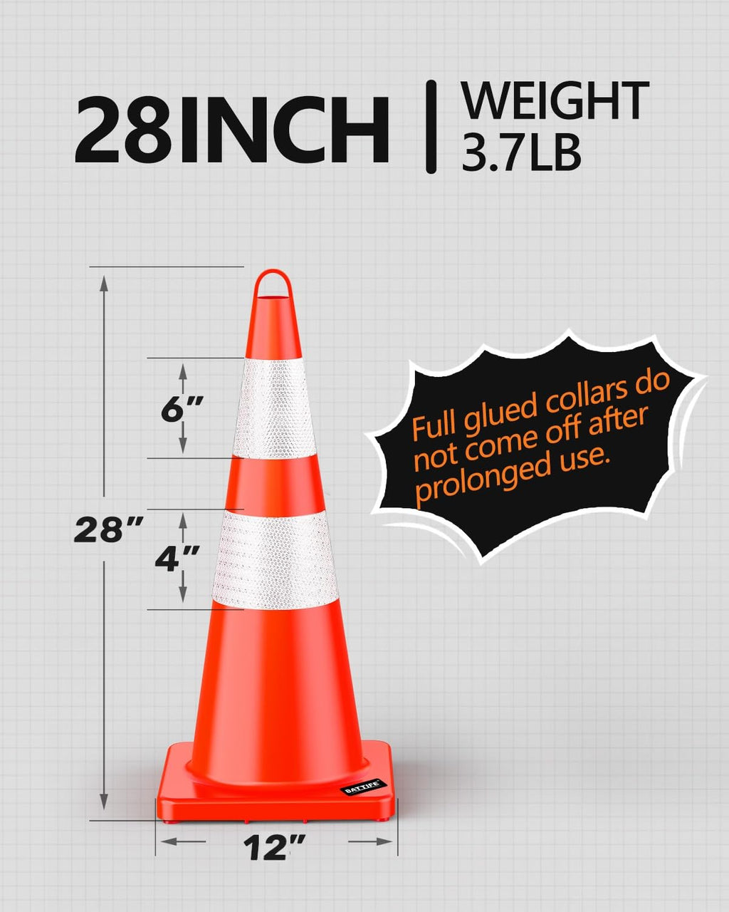 Traffic Safety Cones 28 Inch 6 Pack Orange Heavy Duty | Top ring for easy carry & storage, reflective collars, tough